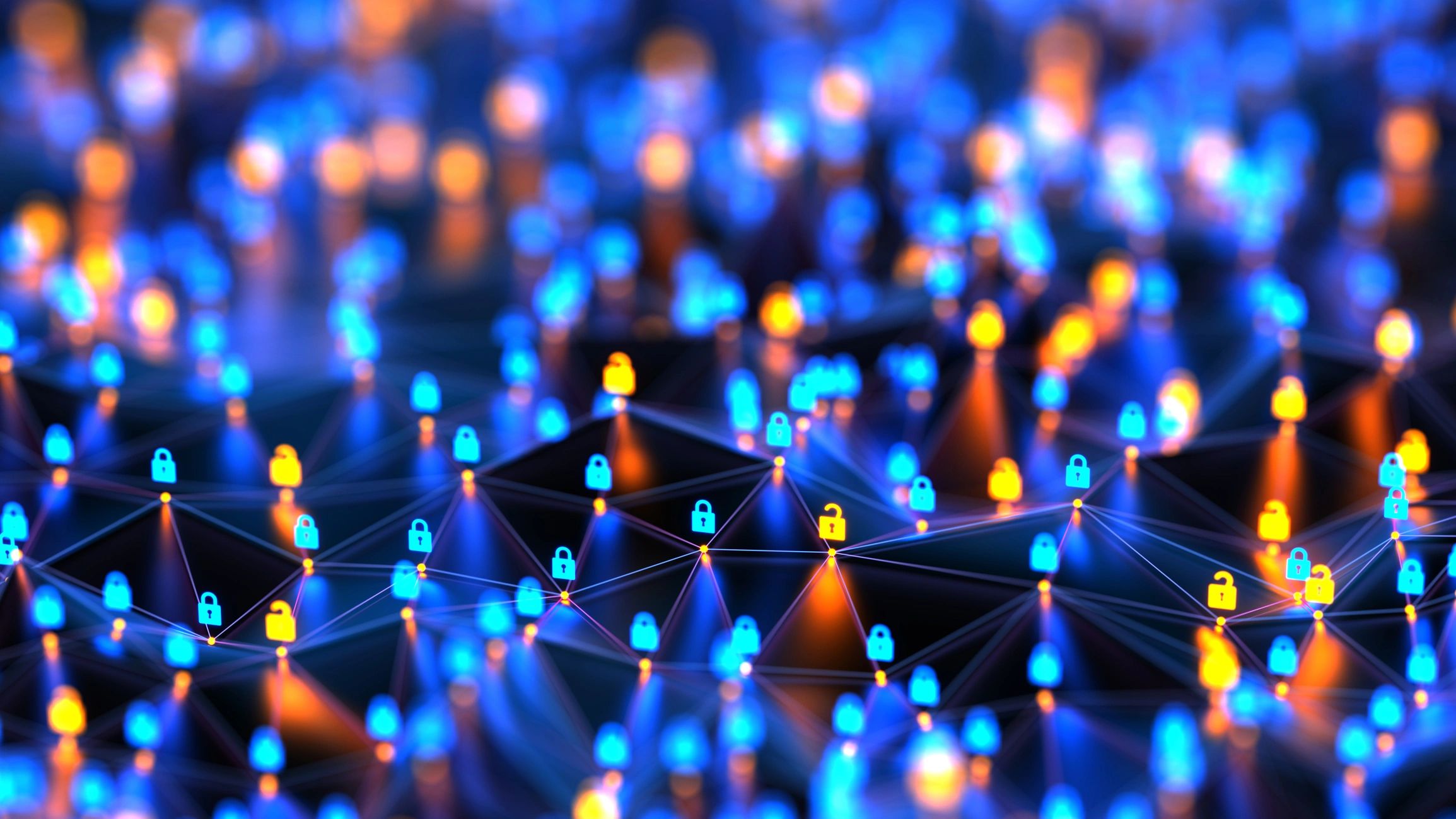 Abstract network and lock icons representing DDoS protection