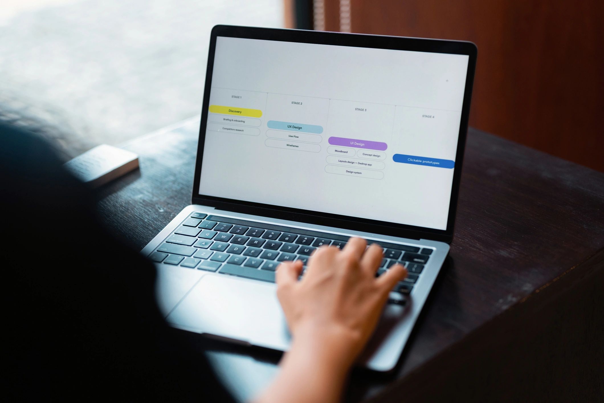 Technology professional reviewing a digital workflow on a laptop