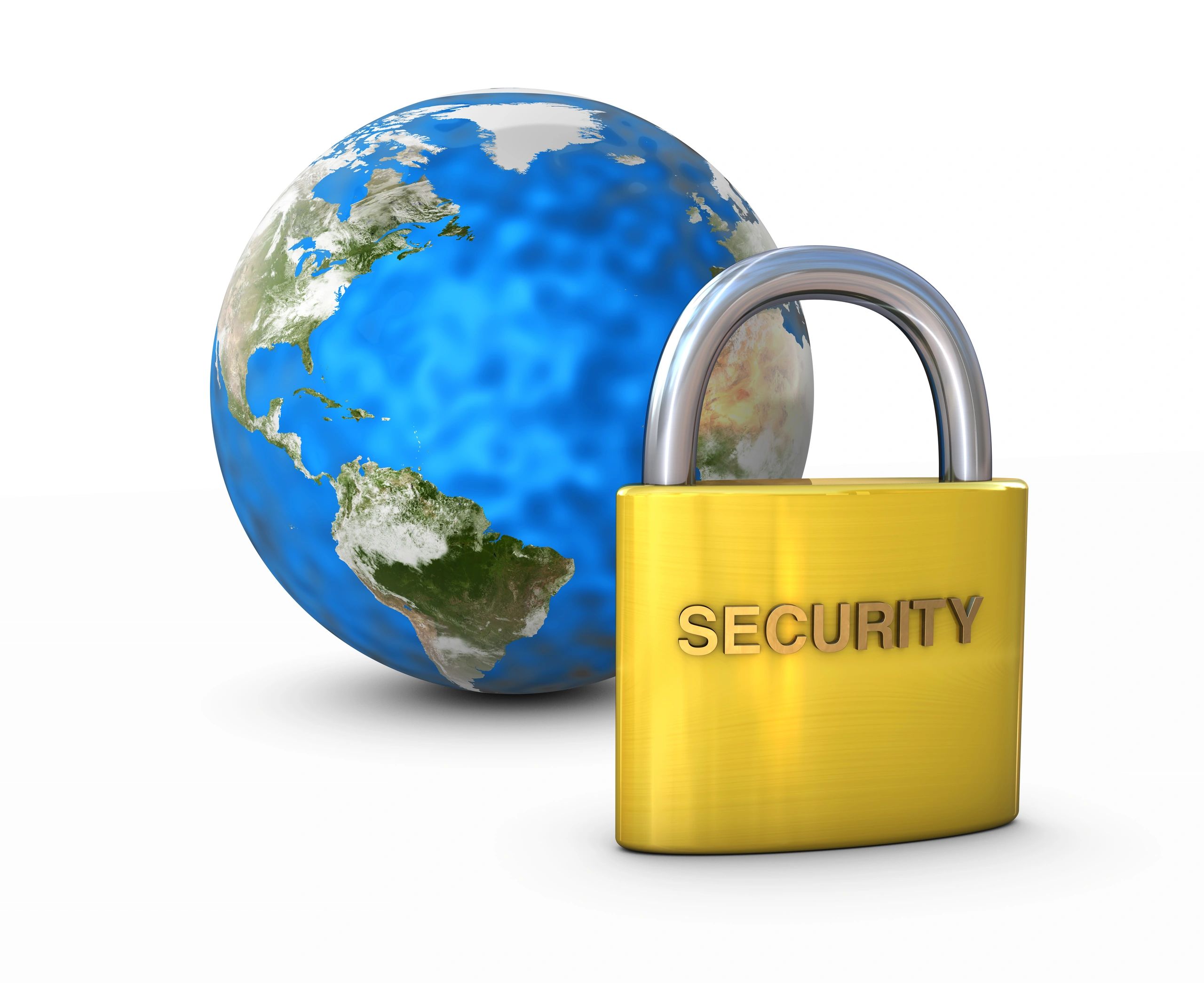 Earth globe padlock representing endpoint protection